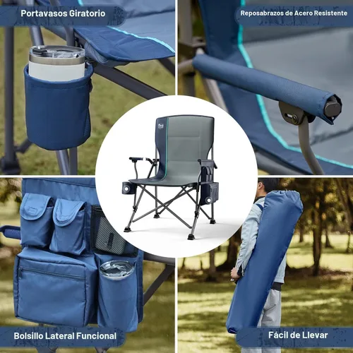 Miniatura 8 de TIMBER RIDGE Silla de camping plegable de gran tamaño, respaldo alto, resistente para adultos, soporta hasta 500 libras con soporte para tazas, Azul