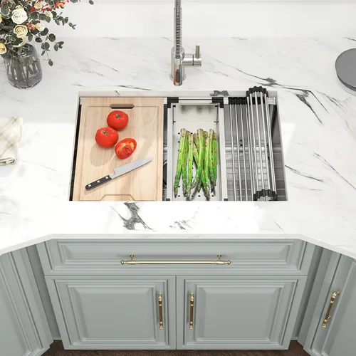 Miniatura 2 de Kichae 28 Fregadero de Cocina Empotrado de Acero Inoxidable - Fregadero de 28x18 Pulgadas con Repisa de Estación de Trabajo de Acero Inoxidable