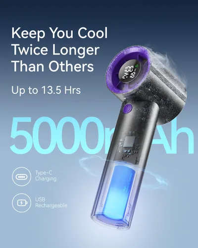 Miniatura 2 de Ventilador de mano portátil, velocidad (1-199) Potente mini ventilador turbo, motor de alta velocidad de 30000 RPM