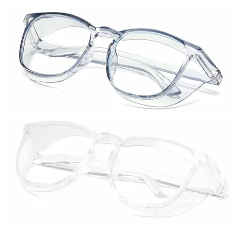 Alsenor Gafas de seguridad antivaho con bloqueo de luz azul, antipolvo, protección UV, para hombres y mujeres (paquete de 2 unidades (azul + Paquete