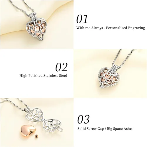 Miniatura 30 de Collar con medallón de cremación conmemorativa con corazón eterno con mini urna para cenizas de seres queridos
