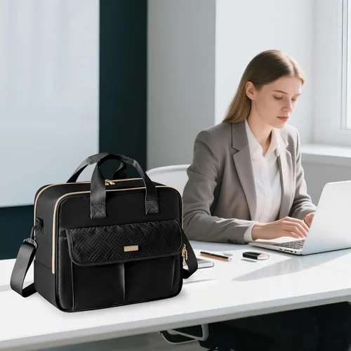 Miniatura 3 de Bolso para profesora con organizador de archivos de acordeón, maletín para laptop de 39.6 cm para mujeres, profesora, tutora, enfermera y Negro