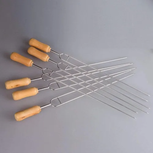 Miniatura 4 de IMEEA Brochetas de acero inoxidable de doble punta de 15.3 pulgadas para asar brochetas de barbacoa con mango de madera, tenedores reutilizables