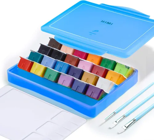 artme HIMI Juego de pintura gouache, 24 colores x 30 ml, diseño exclusivo de cápsula de gelatina con 3 pinceles de pintura y una paleta en un