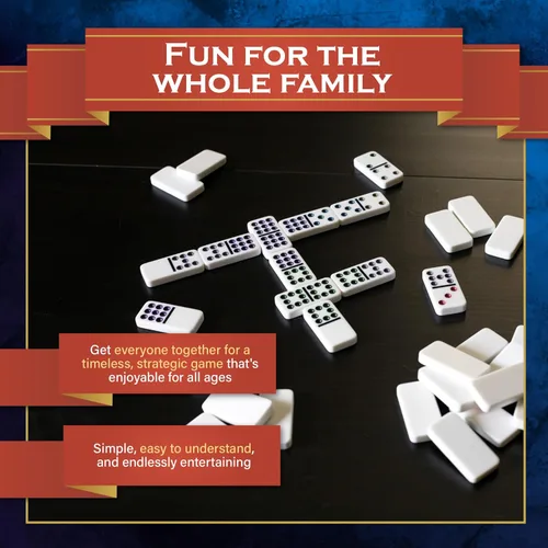 Miniatura 3 de Continuum Games Family Traditions - Juego de 9 dominó dobles – Juego de 55 piezas en lata de almacenamiento, dominó cristalino para niños y adultos
