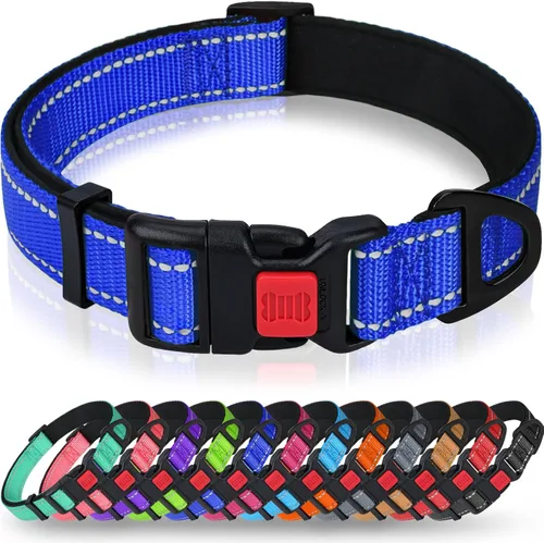Taglory Collar de perro personalizado con placa de nombre, placas de identificación de mascotas personalizadas, sin ruido, collares reflectantes de