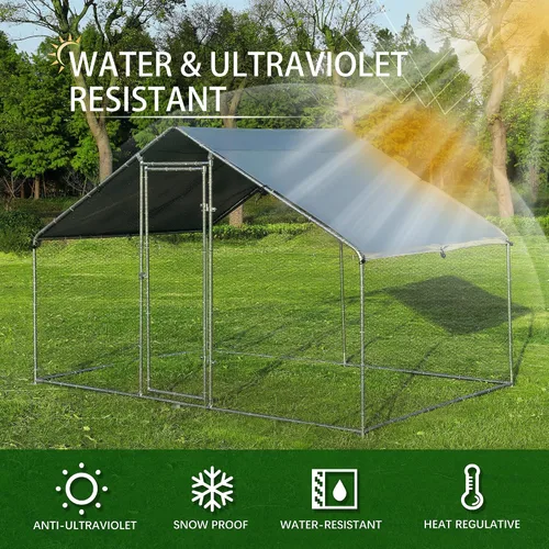 Miniatura 6 de TOLEAD Gallinero de metal grande mejorado con malla de alambre de tres soportes, corral de pollo, con cubierta resistente al agua y anti-UV, casa