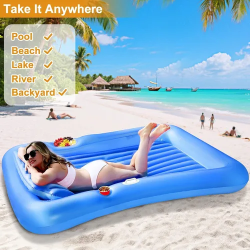 Miniatura 6 de TURNMEON Flotador inflable para tumbona de bronceado con aspersor, flotador grande de 71 x 47 pulgadas para adultos con respaldo, taza y soporte