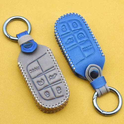 Miniatura 6 de Funda de cuero genuino para llavero Jeep, para Jeep Grand Cherokee Chrysler 200 300c Renegade Compass Dodge Journey Charger Challenger Durango, Azul