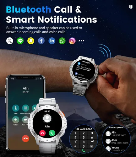 Miniatura 5 de Smart Watch for Men for Android/iPhone(3 Straps),1.43’’ AMOLED Display Sport Watch with 123 Sport Modes/FlashLight,5ATM Waterproof Fitness Watch