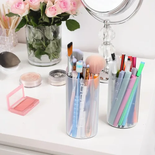 Miniatura 3 de Porta brochas de maquillaje retráctiles de plástico transparente portátil, organizador de cosméticos de viaje, accesorios de maquillaje, tazas