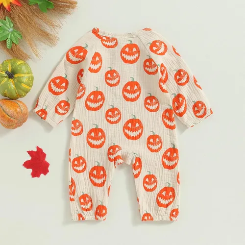 Miniatura 6 de GOOCHEER Mameluco de manga larga para bebé, niño, niña, Halloween, traje de calabaza