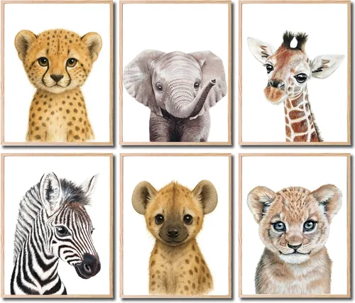 Miniatura 10 de KIU DESIGNS - Juego de 4 arte de pared para guardería de safari, estampado de animales de la selva para guardería, elefante león, jirafa, cebra, sin