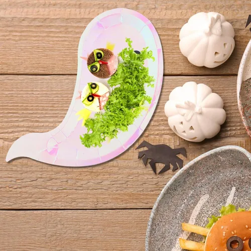 Miniatura 5 de Healifty Platos de papel desechables con temática de Halloween, con forma de fantasma, paquete de 40 unidades de 7.87 x 5.9 pulgadas, suministros