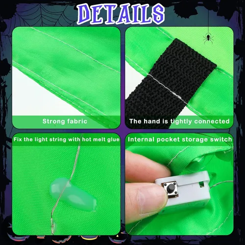Miniatura 5 de 2 bolsas de dulces de Halloween con luz LED, bolsas de fiesta de Halloween, multiusos, reutilizables, bolsas para Halloween para dulce o dulce Verde