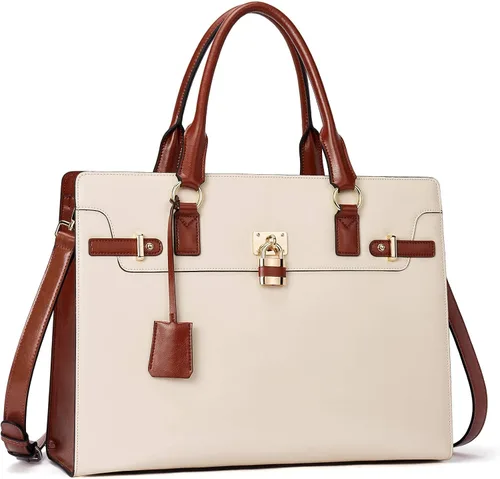 BOSTANTEN Maletín para mujer de 15.6 pulgadas, bolso de cuero para laptop vintage, elegante bolso de negocios para abogadas, bolsa de trabajo con