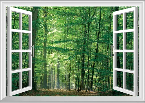 Miniatura 15 de FLFK Adhesivo de Pared de Ventana Falsa - Lagos en la Selva Mural de Pared de Ventana Falsa para Decoración de Pared, Calcomanías de Pared