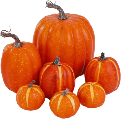 Miniatura 10 de Lizxun 7 calabazas artificiales de Halloween de espuma de imitación de calabaza naranja, calabazas de espuma de cosecha de otoño para otoño, Acción