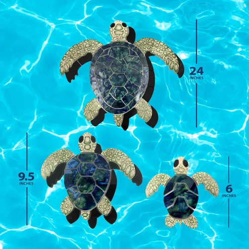 Miniatura 4 de Aquatic Custom Tile Green Sea Turtle Family - Mosaicos de porcelana para la parte inferior de la piscina, hechos en Estados Unidos, 5 piezas, 1