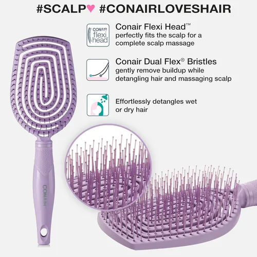 Miniatura 3 de Conair Cepillo desenredante para el cuidado del cuero cabelludo - Cepillo para cabello rizado - Masajeador de cuero cabelludo - cepillos
