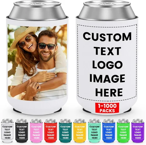 Miniatura 24 de Paquete de 300 enfriadores de latas personalizados a granel, enfriador de latas personalizado con logotipo de foto texto para bodas, cumpleaños