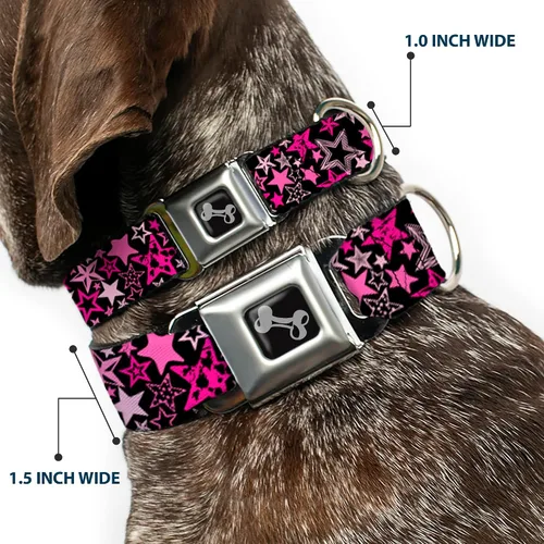 Miniatura 2 de Collar de perro hebilla de cinturón de seguridad Stargazer Negro Rosa 13 a 18 pulgadas 1.5 pulgadas de ancho