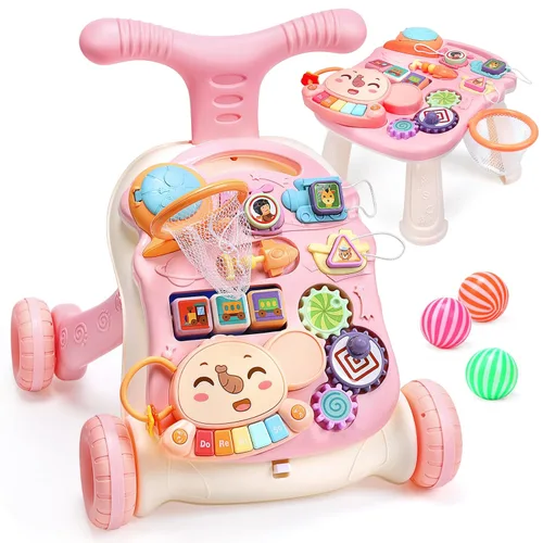 Miniatura 10 de CUTE STONE Andador para bebé para niños y niñas, 2 en 1 Andador de sentarse a pararse con centro de actividades, juguete para caminar de bebé