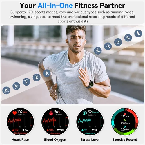Miniatura 3 de Reloj inteligente para hombres, reloj inteligente con GPS, rastreador de actividad física con monitor de frecuencia cardíaca/sueño, podómetro