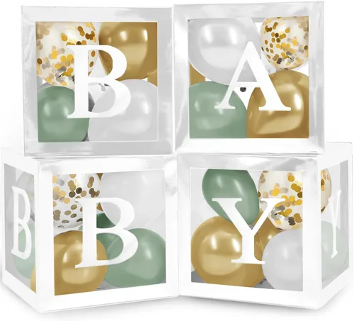 Miniatura 16 de Cajas para Baby Shower con Letras – Cajas Blancas con Globos Rosas y Blancos – Set de 44 Piezas para Revelación de Género y Decoración de Fiesta