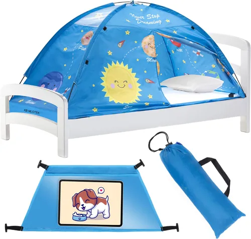 Miniatura 14 de Tienda de campaña de cama individual con diseño de animales para niños - Tiendas de ensueño mágicas para niños, toldo emergente para cama de niña