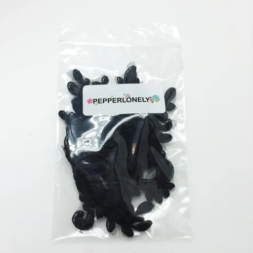 Miniatura 4 de PEPPERLONELY 1 par de parches de tela de encaje fino bordados adornos apliques decoración de vestido, negro, 10 x 6 pulgadas