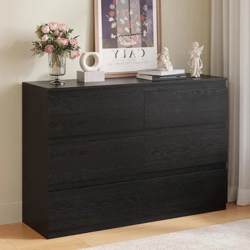 Miniatura 19 de OtterOasis Cómoda de madera negra para dormitorio, 5 cajones para almacenamiento de ropa, cómoda moderna con cajones anchos, cajones anchos