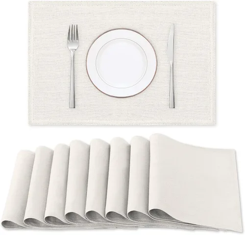Miniatura 16 de H.VERSAILTEX Juego de 4 manteles individuales de lino de alta calidad para mesa de comedor, a prueba de derrames, impermeables, resistentes al