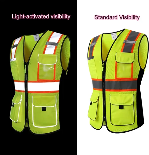 Miniatura 3 de Chaleco de seguridad para mujeres, chaleco de trabajo reflectante de alta visibilidad con 9 bolsillos múltiples y cremallera Amarillo