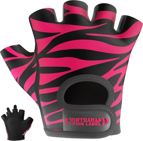 Contraband Pink Label 5277 Design Series - Guantes de levantamiento y remo con estampado de cebra (par) – Ligero vegano medio acolchado de