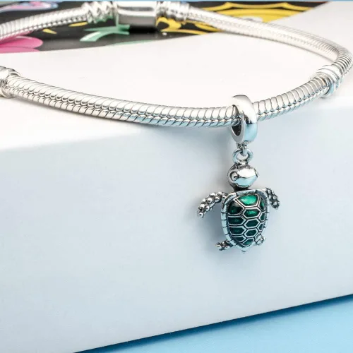 Miniatura 4 de Abalorio de plata de ley 925 con diseño de tortuga de mar para pulsera europea