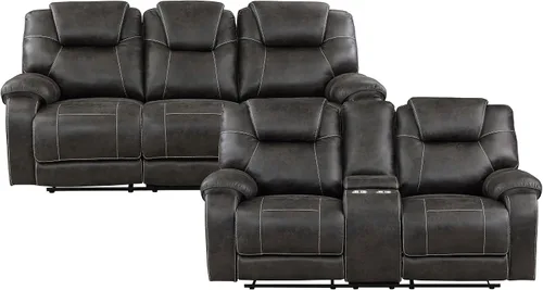 Miniatura 3 de Lexicon Juego de muebles de sala de estar de 2 piezas, juego de sofá reclinable manual de microfibra pulida con reposabrazos superior de almohada