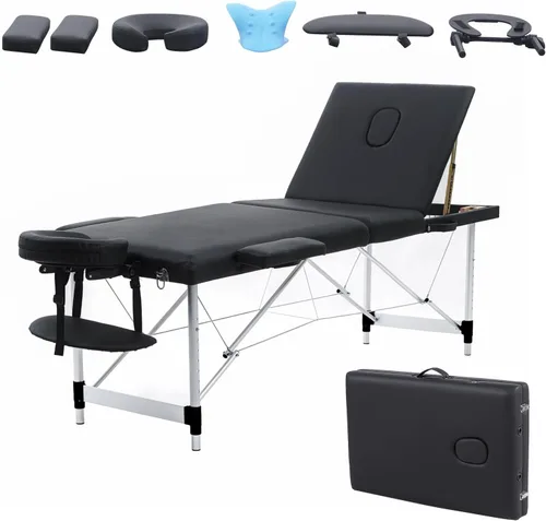 Miniatura 10 de VIRRMO Mesa de Masaje Portátil con Estirador de Cuello, Cama de Masaje Ligera de 84 Pulgadas, Cama Ajustable para Pestañas, Mesa de Tatuaje