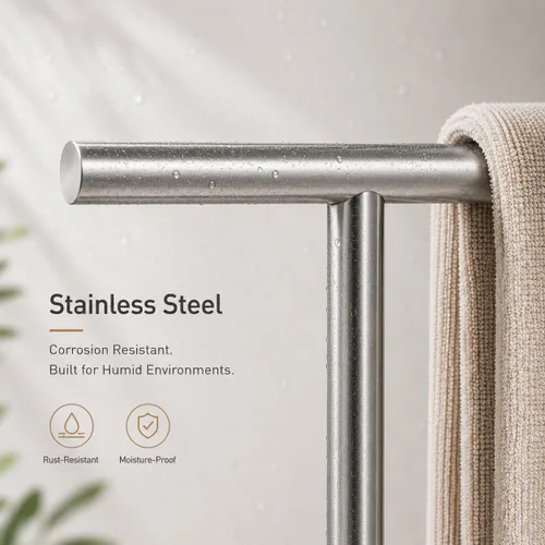 Miniatura 6 de Soporte de toalla de mano para baño, soporte de toalla de 13 pulgadas en forma de T, barra de toalla de pie, acabado de acero inoxidable SUS304 Plata