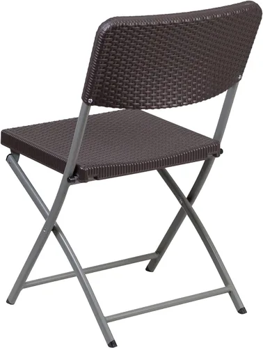 Miniatura 6 de Flash Furniture HERCULES Series - Silla plegable de plástico de ratán marrón con marco gris