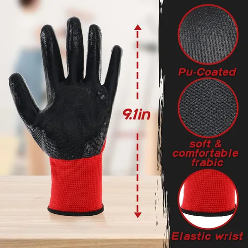 Miniatura 2 de Potchen 36 pares de guantes de trabajo para hombres, guantes de seguridad para trabajo a granel, jardinería, construcción, con agarre recubierto