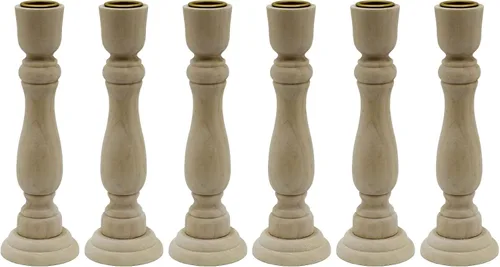 Creative Hobbies Candelabros de madera sin terminar con soporte de vela de metal en el centro de la taza, paquete al por mayor de 6 (7 pulgadas)