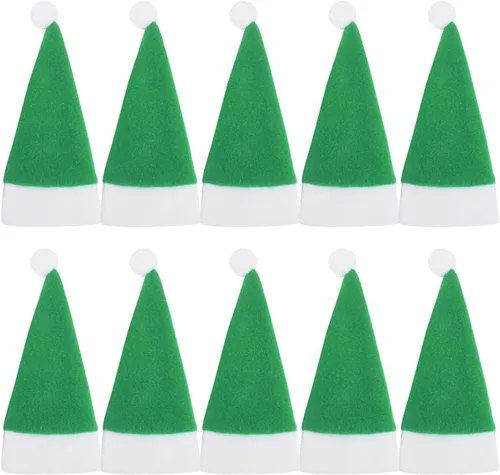 Angoily 10 piezas de mini sombreros de Papá Noel de Navidad, soportes para cubiertos con bolsillos, tapas de botellas de vino, tapas de piruleta