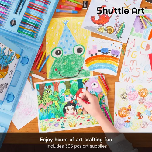 Miniatura 5 de Shuttle Art Juego de Arte para Niños de 335 Piezas, Suministros de Arte Multimedia, Kit de Arte de Regalo con Caballete Tríptico, 2 Blocs de Dibujo
