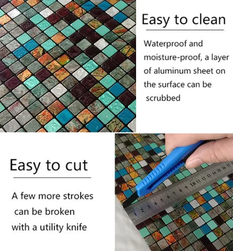 Miniatura 3 de XUANINY Azulejos de protección contra salpicaduras para cocina, baño, chimenea, mosaico de aluminio metálico autoadhesivo (11.81 x 11.81 pulgadas)