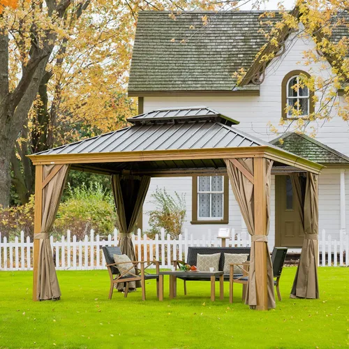 Miniatura 17 de Domi - Cenador para exteriores de 10 x 12 pies, kiosco de techo rígido con marco de aluminio, cenador de pabellón resistente para patio, terraza