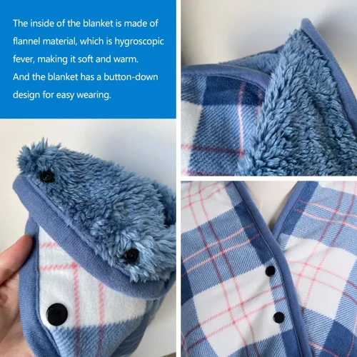 Miniatura 3 de Missmat-Manta portátil, poncho con botones (55 pulgadas de largo x 39.3 pulgadas de ancho), cómodo chal a cuadros para oficina, cama, sofá y Azul