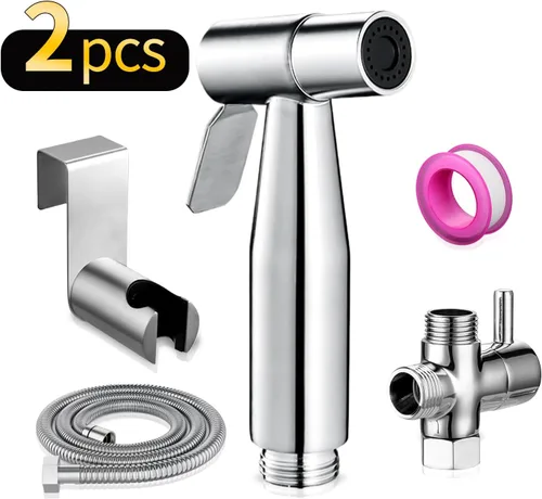 Miniatura 7 de Pulverizador de bidé de mano para inodoro, juego de rociadores de bidé de baño portátil de acero inoxidable con control de presión de agua, rociador