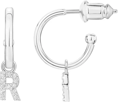 PAVOI Aretes de plata de ley 925 chapados en oro de 14 quilates con inicial colgante, aretes de aro con inicial de circonita cúbica para mujer