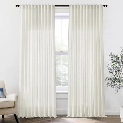 Miniatura 14 de XTMYI - Cortinas transparentes de 54 pulgadas de largo, juego de 2 paneles para baño, cortinas cortas de lino y algodón con semi privacidad